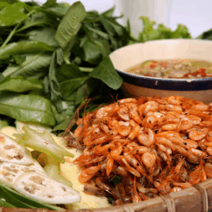 Tép um cuốn bánh tráng